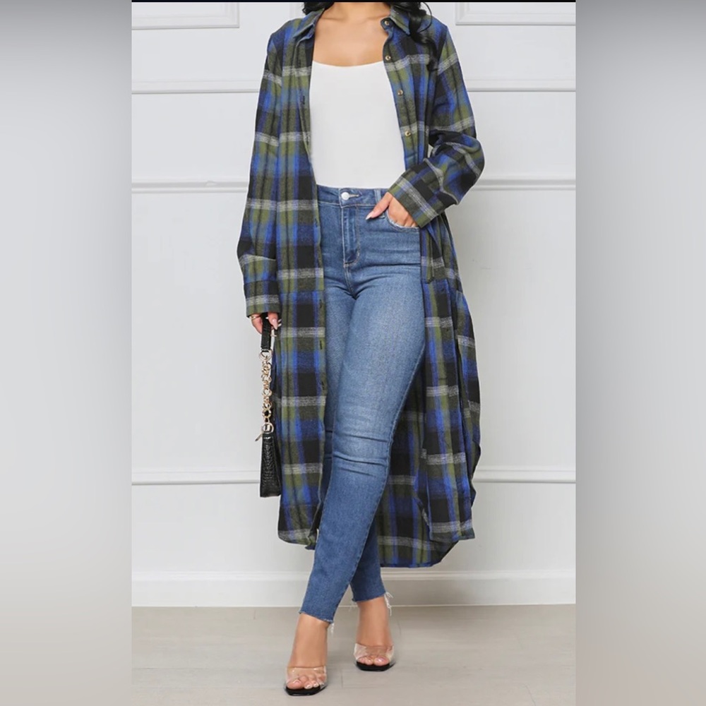 Plaid Long Button Down Shirt Dress Shacket